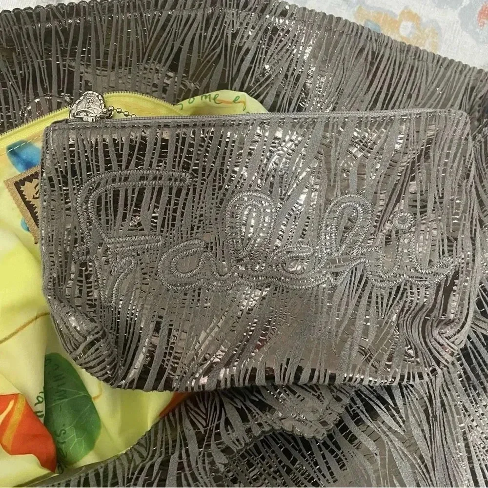 Carlos Falchi Fatto A Mano Tote Bag Metallic Silver Zebra Pouch Incuded